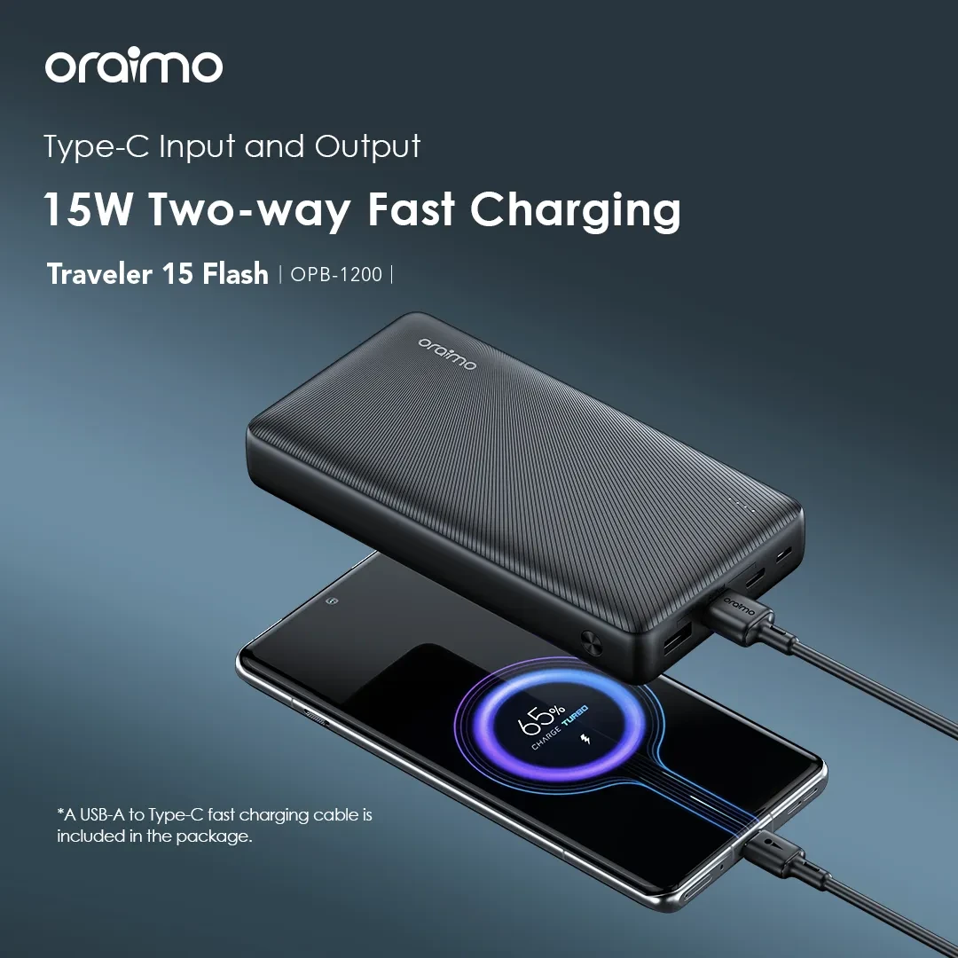 Oraimo Traveler 15 Flash 20000mAh 15W Type-C Power Bank (OPB-1200) - Black