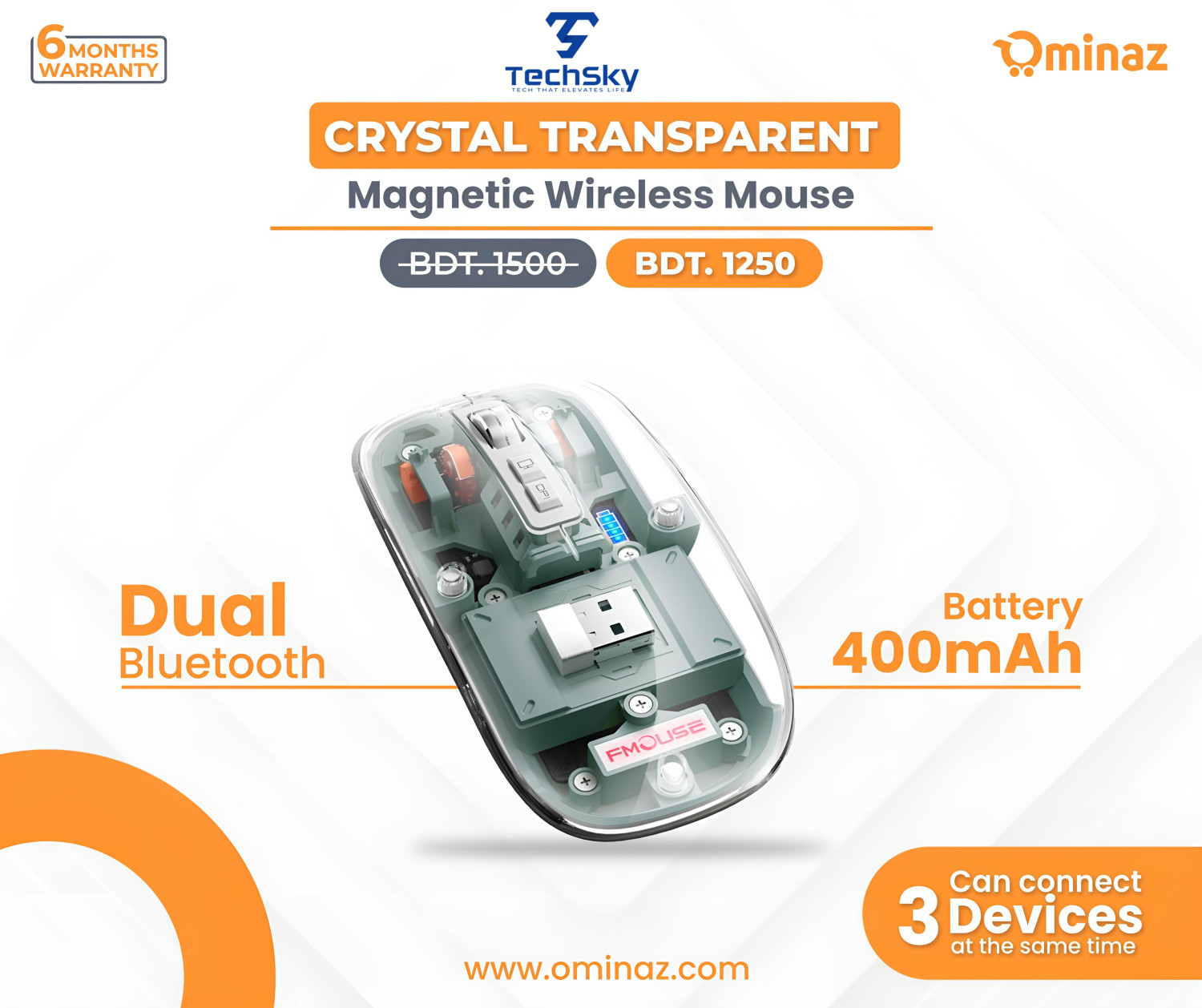 Transparent Bluetooth Mouse and Wireless Type C Rechargeable Mouse F-Mouse